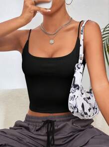 Muchica Top de tirantes crop unicolor - Negro - Ver 3