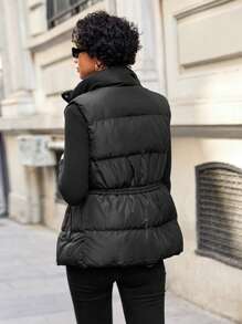 RueChic Zip Up Puffer Vest Coat - Black - View 2