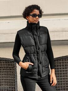 RueChic Zip Up Puffer Vest Coat - Black - View 3