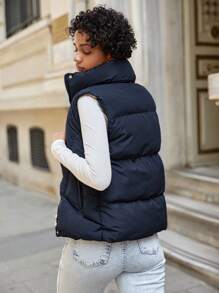 EURMUSE Women's Solid Color Zipper Front Casual Vest Jacket, Winter - Navy Blue - View 2