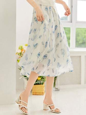 Floral Print Flare Skirt