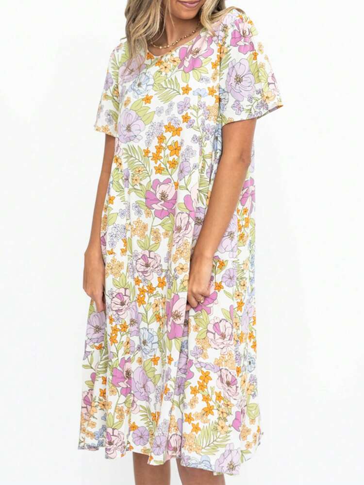 Floral Print Tunic Dress - Multicolor - View 4
