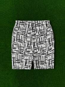 SHEIN 年輕女孩幾何圖案機車短褲 - 黑與白 - 查看 2