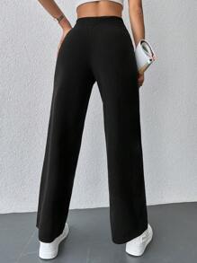 EURMUSE Solid Wide Leg Knit Pants - Black - View 2