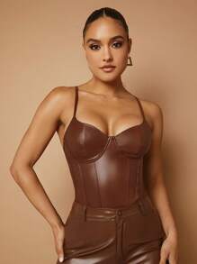 Silquee Body de tirantes unicolor PU - Café integral - Ver 6