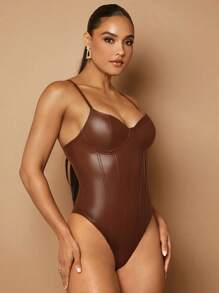 Silquee Body de tirantes unicolor PU - Café integral - Ver 8