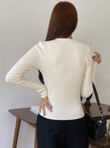 DAZY Chất rắn Đồ đan Ribbed Áo len - Màu be - Xem 4