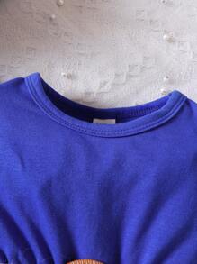 Baby Girl Floral Print Ruffle Trim Dress - Royal Blue - View 3