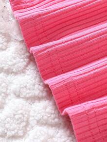 Đứa bé gái Lưới tương phản Đèn treo tường Tay áo lồng đèn Cổ giả Đồ đan Ribbed Áo thun - Hồng - Xem 7