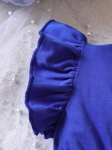 Baby Girl Floral Print Ruffle Trim Dress - Royal Blue - View 4