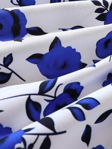 Baby Girl Floral Print Ruffle Trim Dress - Royal Blue - View 7