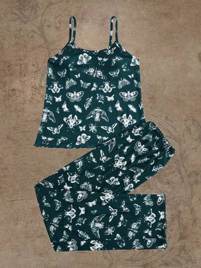 Fairycore Butterfly Print Lettuce Trim PJ Set