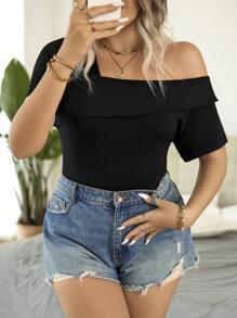 SHEIN Unity Plus Solid Asymmetrical Neck Tee