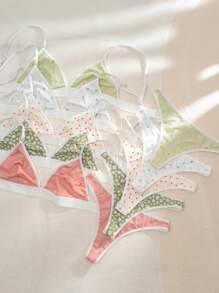 5packs Polka Dot Print Bra & Panty Lingerie Set, Kawaii - Multicolor - View 1