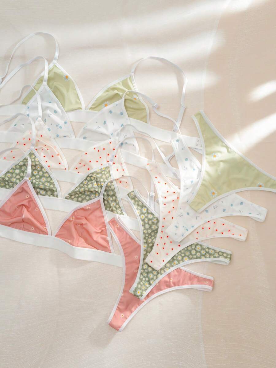 5packs Polka Dot Print Bra & Panty Lingerie Set, Kawaii - Multicolor - View 1