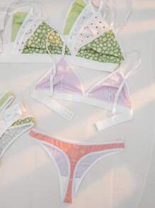 5packs Polka Dot Print Bra & Panty Lingerie Set, Kawaii - Multicolor - View 2