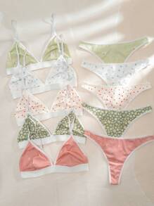 5packs Polka Dot Print Bra & Panty Lingerie Set, Kawaii - Multicolor - View 3
