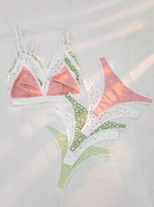 5packs Polka Dot Print Bra & Panty Lingerie Set, Kawaii - Multicolor - View 4