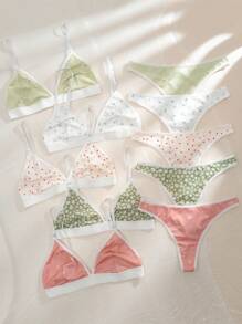 5packs Polka Dot Print Bra & Panty Lingerie Set, Kawaii - Multicolor - View 5