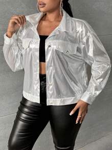 Maweii Plus Drop Shoulder Flap Detail Jacket - Silver - View 4