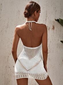 SHEIN Swim Summer Beach Hollow Out Crochet Halter Cover Up