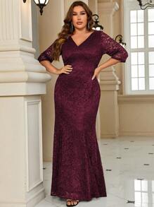 MIUSOL Đầm Plus Size màu trơn Buổi tiệc - Màu Đỏ Sâu - Xem 1