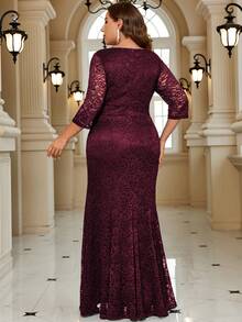 MIUSOL Đầm Plus Size màu trơn Buổi tiệc - Màu Đỏ Sâu - Xem 2