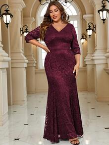 MIUSOL Đầm Plus Size màu trơn Buổi tiệc - Màu Đỏ Sâu - Xem 6