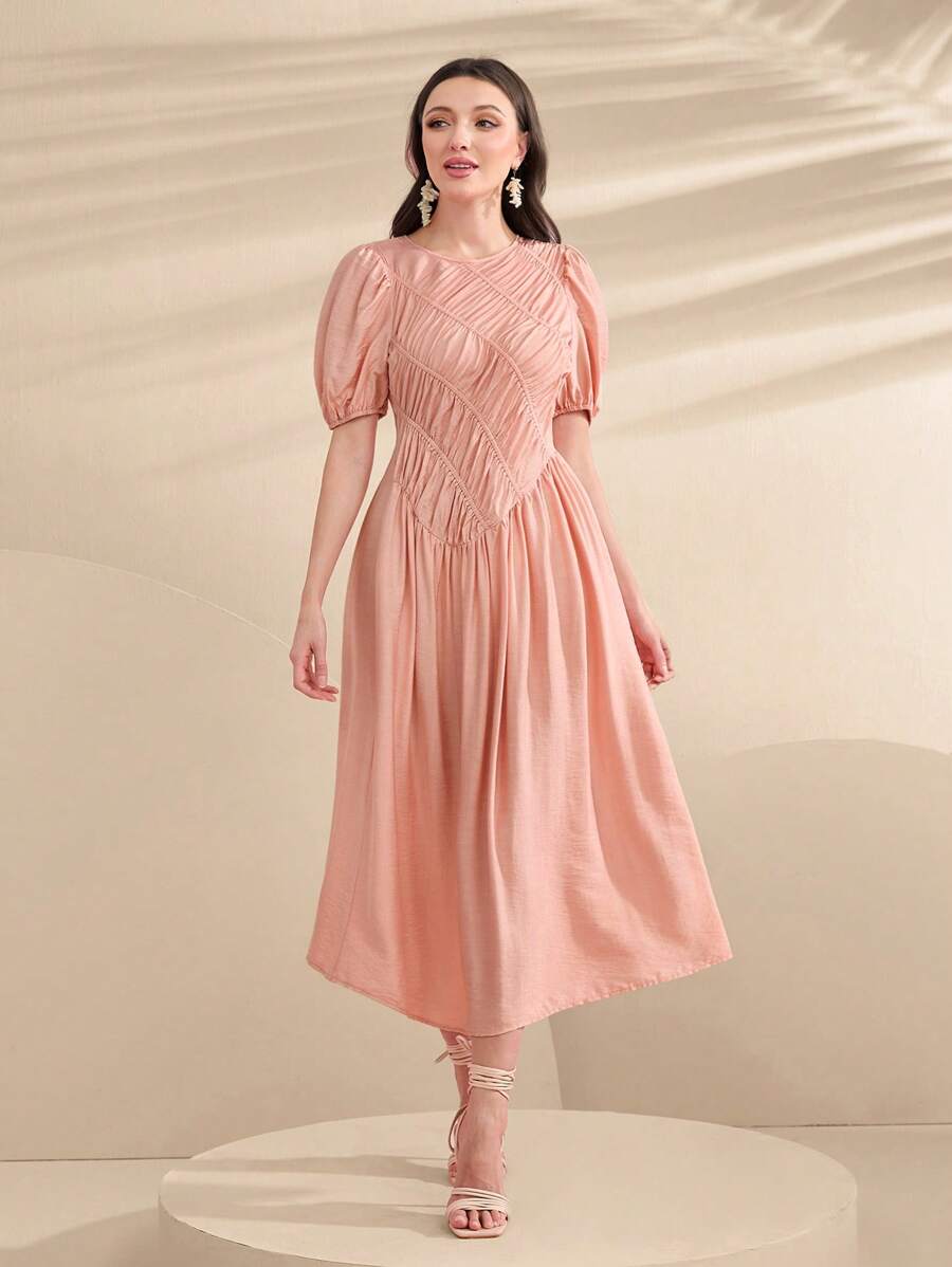 Modelyn 泡泡袖褶邊連衣裙 - 粉色 - 查看 1