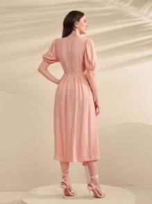 Modelyn 泡泡袖褶邊連衣裙 - 粉色 - 查看 2