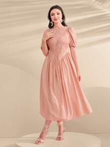 Modelyn 泡泡袖褶邊連衣裙 - 粉色 - 查看 4