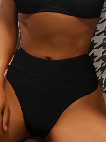 Swim Basics Summer Beach Ruched High Waisted Bikini Bottom, Vacation Swimwear - Black - View 2