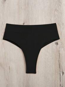 Swim Basics Summer Beach Ruched High Waisted Bikini Bottom, Vacation Swimwear - Black - View 7