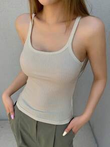 DAZY Solid Ribbed Knit Cami Top - Apricot - View 3