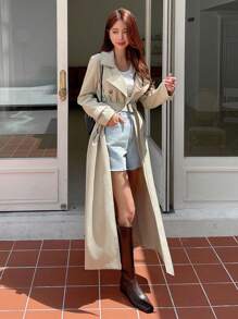 DAZY Classic Double-Breasted Long Trench Coat,Fall Clothes Women Jacket