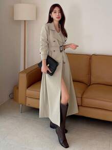 DAZY Classic Double-Breasted Long Trench Coat,Fall Clothes Women Jacket