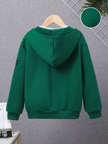 SHEIN Tween Boy Slogan Graphic Drop Shoulder Thermal Lined Sweatshirt Without Tee - Army Green - View 2