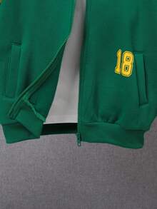 SHEIN Tween Boy Slogan Graphic Drop Shoulder Thermal Lined Sweatshirt Without Tee - Army Green - View 6