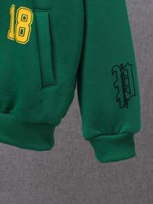 SHEIN Tween Boy Slogan Graphic Drop Shoulder Thermal Lined Sweatshirt Without Tee - Army Green - View 7