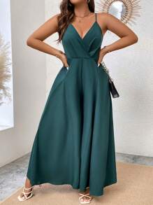 SHEIN Clasi Hơn Chất rắn Cami quần áo nịt rộng cho đùi - Màu xanh lá cây đậm - Xem 8