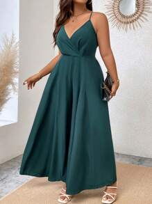 SHEIN Clasi Hơn Chất rắn Cami quần áo nịt rộng cho đùi - Màu xanh lá cây đậm - Xem 5