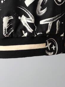 SHEIN Tween Boy Letter Graphic Striped Trim Bomber Jacket Without Tee - Black and White - View 4