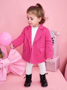 SHEIN Baby Girl Double Breasted Lapel Neck Coat - Hot Pink - View 1
