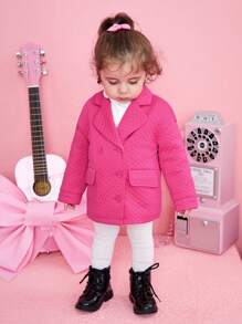 SHEIN Baby Girl Double Breasted Lapel Neck Coat - Hot Pink - View 3