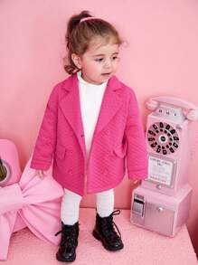 SHEIN Baby Girl Double Breasted Lapel Neck Coat - Hot Pink - View 5