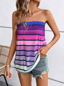 SHEIN VCAY 條紋印花抹胸上衣 - 紫色 - 查看 4