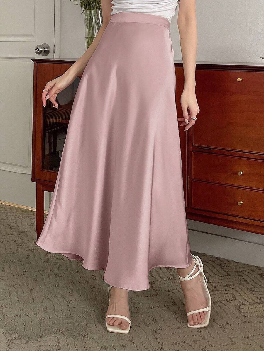 DAZY Women Daily Wear Solid Color Flare Skirt - Pink - View 1