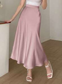 DAZY Women Daily Wear Solid Color Flare Skirt - Pink - View 3