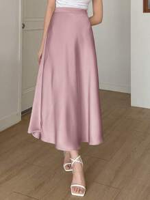 DAZY Women Daily Wear Solid Color Flare Skirt - Pink - View 4