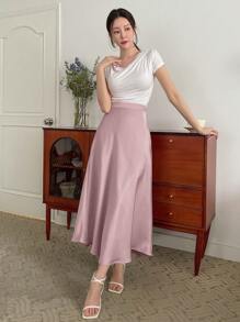 DAZY Women Daily Wear Solid Color Flare Skirt - Pink - View 5